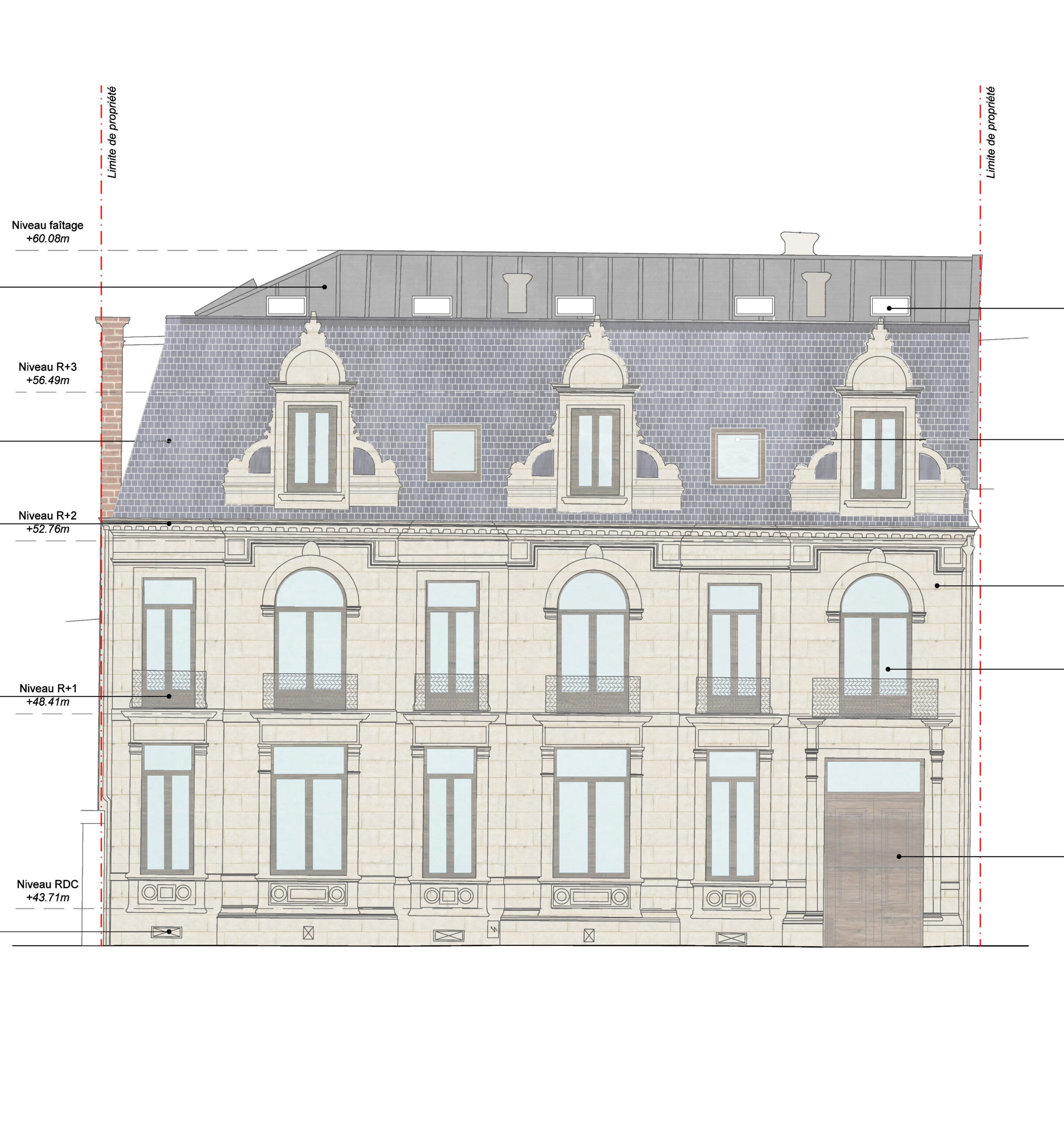 Facade rue texturee carrée Bureau Architectes à Tourcoing